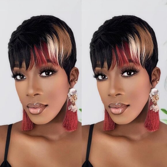 Chic Elegent Pixie Cut Wigs for Black Women Short Layered Pixie Haircut Wigs Wit